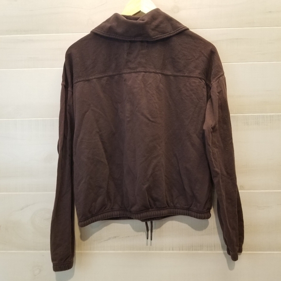 {S} The Normal Brand Saint Louis Brown Half Zip Cropped Pull Over Cinch Waist - Picture 2 of 9